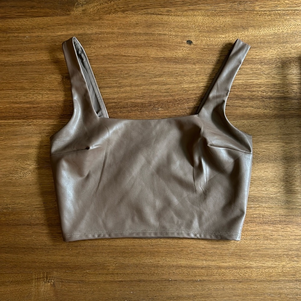 Express brown leather crop top